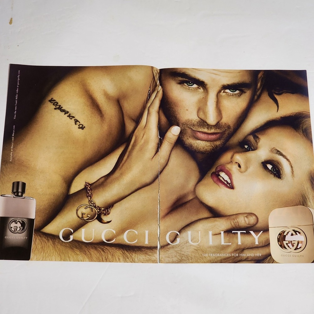 2012 Gucci Guilty Print Ad 2 Page Clipping Male Female Model Fragrance Art